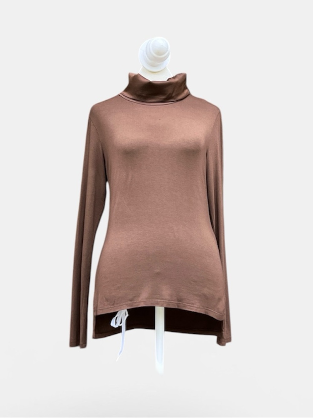 Anonyme Designers Satin-Collar Viscose Blend Turtleneck Top In Coffee Sz S